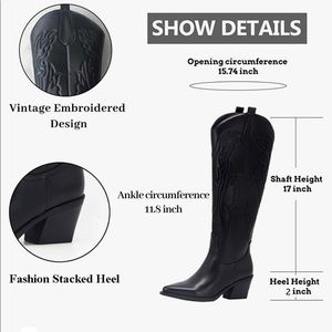 Cowboy Knee High Western Boots- Women Embroidered Chunky Stacked Heel- size 8